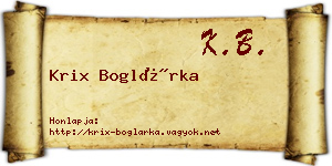 Krix Boglárka névjegykártya